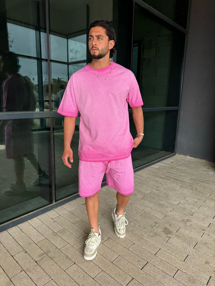 חליפה טי קצרה ווש ורוד